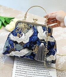 cheap -Women's Clutch Bags Satin Alloy Party / Evening Bridal Shower Wedding Party Embroidery Floral Print Crane blue Crane black Butterfly blue