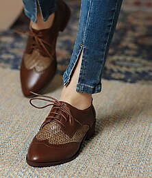 baratos -Mulheres Oxfords Bullock Shoes Tamanhos Grandes Sapatos de ponta de asa Ao ar livre Diário Cor Sólida Salto Baixo Salto Robusto Dedo Apontado Elegante Casual Minimalismo Pele PU Couro Ecológico Com