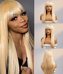 cheap -Human Hair Wig Short Straight With Bangs Blonde Soft Party Women Capless Brazilian Hair Women's Blonde Party / Evening Daily Daily Wear