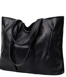 cheap -Women's Tote Shoulder Bag Top Handle Bag Shopper Bag PU Leather Shopping Daily Large Capacity Solid Color Black Red Wine Grey