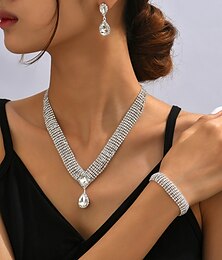 cheap -Bridal Jewelry Sets 1 set Imitation Diamond Alloy 1 Necklace 1 Bracelet Earrings Women's Simple Luxury Elegant Tennis Chain Jewelry Set For Wedding Party Gift