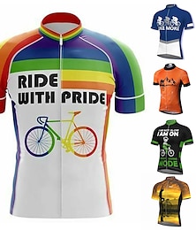 お買い得  -21Grams 男性用 サイクリングジャージー 半袖 バイク トップス 3つのリアポケット付き マウンテンサイクリング ロードバイク 高通気性 ソフト 速乾性 後ポケット ブラック ホワイト イエロー 虹色 ポリエステル スポーツ 衣類