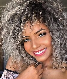 abordables -omber brun crépus bouclés perruque pour les femmes noires courtes perruques afro bouclés avec frange synthétique afro-américain pleine perruque de cheveux 14 pouces