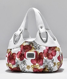 cheap -Women's Handbag Top Handle Bag PU Leather Office Daily Date Print Large Capacity Floral Print zebra Leopard White Rose