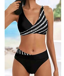 cheap -Women's Swimwear Bikini Plus Size Swimsuit 2 Piece Stripe Striped Push Up Summer Bathing Suits