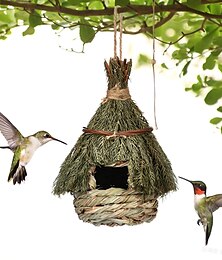 voordelige -kolibriehuis voor buiten, handgeweven stro vogelnest | kleine bekwame natuurgras vogelhuis vogels slaapzak, voor tuinraam patio huisdecoratie