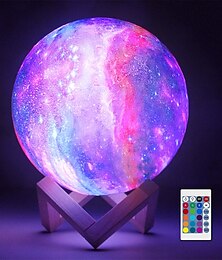 voordelige -3D Galaxy-maanlamp 5,9 inch verlichting Galaxy Moon-nachtlampje met 16 led-kleurenaanraking&amp; afstandsbediening met houten standaard uniek kerstverjaardagscadeau voor meisjes jongens vriendin