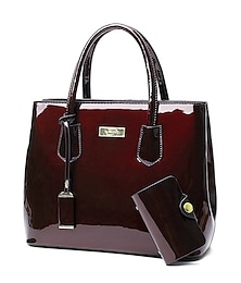 זול -Women's Handbag Bag Set Key Bag Handbag PU Leather 2 Pieces Office Daily Date Waterproof Solid Color Wine Black Blue