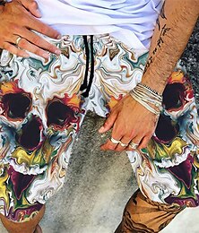 billiga -Herr Boardshorts Badshorts Sommarshorts Beach Shorts Snörning Elastisk midja 3D-utskrift Grafisk Andningsfunktion Snabb tork Kort Ledigt Dagligen Helgdag Hawaiisk Mörkbrun Svartvit Microelastisk