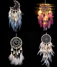 رخيصةأون -led dream catcher wall decor with feather pendant wall hang ornament wind chimes light for car home girl children bedroom decoration عيد الميلاد حفلة شرفة نافذة ramadan eid decorations