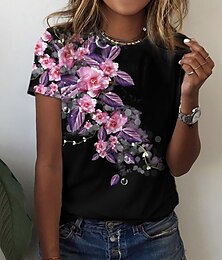 abordables -Femme T shirt Tee Floral Vacances Fin de semaine Imprimer Impression personnalisée Manche Courte basique Col Rond