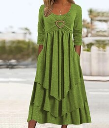 Χαμηλού Κόστους -Γυναικεία Καθημερινό φόρεμα Φόρεμα ριχτό από τη μέση και κάτω Μίντι φόρεμα Πράσινο του τριφυλλιού Ανοιχτό Γκρι Σκούρο γκρι Μακρυμάνικο Μονόχρωμες Σουρωτά Χειμώνας Φθινόπωρο Άνοιξη Λαιμόκοψη U Μοντέρνα