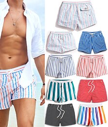 cheap -Men's Board Shorts Swim Shorts Swim Trunks Summer Shorts Pocket Drawstring Elastic Waist Stripe Comfort Breathable Short Casual Daily Holiday Hawaiian Classic Style Black White Inelastic