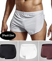 cheap -Men's 2 Packs Boxers Underwear Polyester Breathable Soft Plain Mid Waist Black White