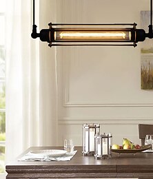 levne -LED závěsné světlo dlouhé 17,5" trubková klec černá nebo mosazná klec edison závěsná tyč - černý drát stropní svítidlo průmyslové osvětlení