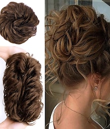 economico -100% capelli umani remy estensione chignon disordinato chignon capelli disordinati estensioni dei capelli ricci ondulati disordinati 100% estensioni dei capelli umani remy chignon per le donne