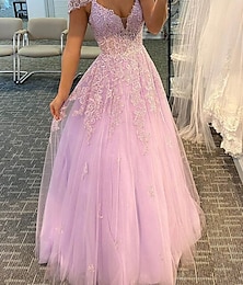 abordables -Robe de bal A-Line robe de style empire invitée formelle à un mariage longueur au sol sans manches décolleté en V tulle sans dos avec plis appliques robe de bal masquée 2025