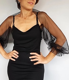 cheap -Mesh Bolero Long Puff Ruffles Sleeve See Through Cover Up Shrug Tulle Bolero Bridal Organza Wedding Guest Fashion Women's Wrap Sun Protection All-Match Spring & Summer