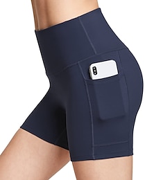 economico -pantaloncini sportivi da donna in vita a fascia larga con tasca per telefono pantaloni da corsa elasticizzati a vita alta colorati in tinta unita