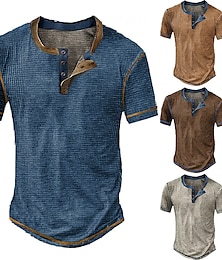 billiga -Herr Waffle Henley Shirt T-shirts Rutig Henley Utomhus Ledigt Kortärmad Knapp Kläder Mode Designer Bekväm
