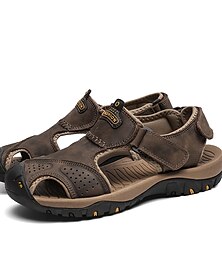 cheap -Men's Sandals Leather Sandals Sporty Sandals Outdoor Hiking Sandals Sports Sandals Water Shoes Casual Beach Daily Nappa Leather Breathable Magic Tape Dark Brown Black Brown Summer Spring