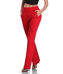 cheap -Women's Dress Pants Polyester Solid Color Red Fashion Full Length Valentine's Day Office / Career