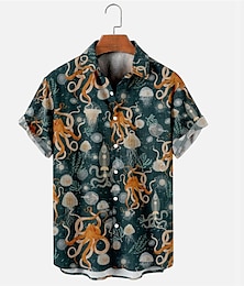 economico -Per uomo Tropicale Polpo Camicia Camicia hawaiana Camicia Aloha Maniche corte Camicia Collo ripiegabile Tropicale Sportivo Streetwear Strada Informale Hawaiano Verde Grigio S M L