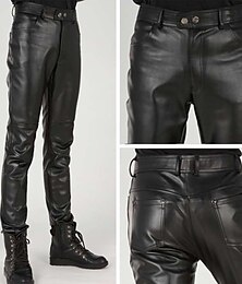 abordables -Homme Pantalon Pantalon en similicuir Pantalons décontractés Poche Jambe droite Plein Confort Casual du quotidien Vacances Vêtement de rue mode Noir