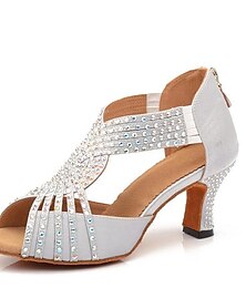 voordelige -Dames Latin schoenen Professioneel Sprankelende schoenen Stijlvol Sprankelend glitter Rits Elastisch Volwassenen Zilvergrijs