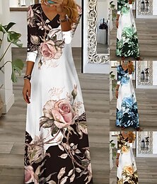cheap -Women's Casual Dress A Line Dress Floral Print V Neck Maxi long Dress Daily Vacation 3/4 Length Sleeve Summer Spring