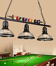 economico -luci da tavolo da biliardo luce da tavolo da biliardo lampadario da fattoria, loft industriale 3 teste lampade da cucina in ferro accessori coperchio paralume in vetro, decorazione da biliardo luci