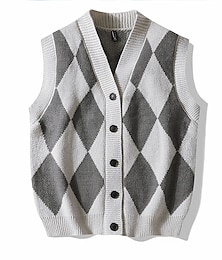 preiswerte -Herren Pullunder Strickjacke Gerippt Stricken Taste Strick Geometrisch V Ausschnitt Moderne zeitgenössische Freizeitskleidung Ausgehen Bekleidung Ärmellos Herbst Winter Schwarz Blau M L XL