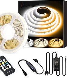 abordables -bande lumineuse led cob blanc cct accordable 3200ledscri90 16.4ft/5m dimmable 2700k-6500k 24v led bande lumineuse kit avec ul-listed power supplyfor sous armoire chambre cuisine tv miroir bricolage