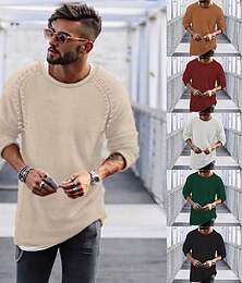 abordables -Hombre Pulóveres Pull-over Tejer Regular Color sólido Cuello Barco Suéteres Diario Ropa Mangas raglanes Invierno Verde Trébol Negro M L XL