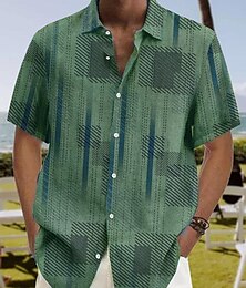 preiswerte -Herren Geometrie Hemd Knopfhemd Kurzarm Sport Modisch Strassenmode Outdoor Strasse Täglich Sommer Frühling Umlegekragen Bedruckt Button-Down Purpur Braun Grün Weiß + Weiß Dunkelblau