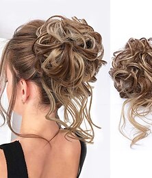 abordables -chignon morceau de cheveux ébouriffé chignon extensions de cheveux avec des bandes de cheveux élastiques cheveux bouclés chignon scrunchle pour les femmes