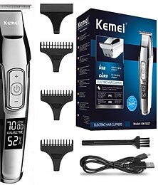 economico -kemei tagliacapelli barba trimmer professionale per uomo velocità regolabile led tagliacapelli digitale rasoio elettrico km-5027