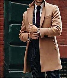 cheap -Men's Winter Coat Overcoat Trench Coat Outdoor Business Winter Fall Polyester Warm Outerwear Clothing Apparel Streetwear Casual Solid Color Quilted Notch lapel collar Single Breasted