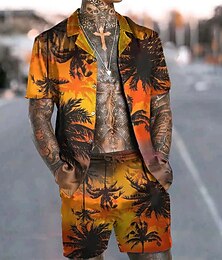 economico -Per uomo Albero di Cocco Piante Tropicali 2 pezzi Set di camicie Camicia hawaiana estiva Manica Corta Pantaloni corti Colletto cubano Tropicale Moda Hawaiano Streetwear Casuale Camicia hawaiana