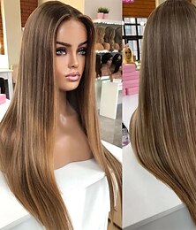 cheap -Remy Human Hair 13x4 Lace Front Wig Free Part Brazilian Hair Silky Straight Multi-color Wig 130% 150% Density with Baby Hair Ombre Hair Highlighted / Balayage Hair 100% Virgin For wigs for black women