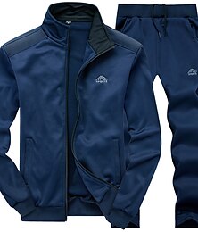 economico -Per uomo Tuta Da Ginnastica Tuta da ginnastica Nero Blu marino Grigio scuro Grigio Colletto Mao Alfabetico Stampe astratte 2 pezzi Sportivo Giornaliero Sport Streetwear Fantastico Informale Primavera