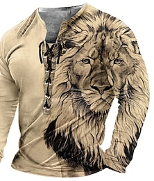 abordables -Homme T shirt Tee Tee Graphic Lion Col Vêtement Tenue 3D effet Casual du quotidien manche longue Lacet Imprimer Mode Design mode Rétro Vintage