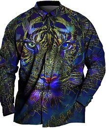 preiswerte -Herren Übergröße Hemd Groß und hoch Tier Umlegekragen Bedruckt Langarm Frühling Sommer Sport Modisch Strassenmode Designer Outdoor Strasse Oberteile