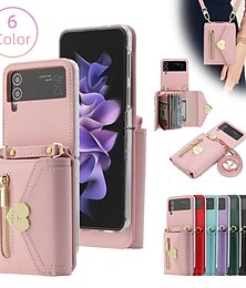 رخيصةأون -هاتف غطاء من أجل سامسونج جالاكسي زد فليب 6 Z Flip 5 Z Flip 4 Z Flip 3 محفظة حقيبة يد حافظة بطاقة المحفظة قلب سحاب مع حزام حول الجسم قابل للإزالة لون سادة جلد PU
