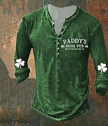 preiswerte -St. Patrick's Day Herren-Henley-Shirt-T-Shirt mit Grafik st. Patrick's Day Clover Henley Kleidung Bekleidung 3D-Druck Outdoor Casual Langarm Button-Down-Druck Modedesigner