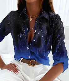 economico -Camicia da Donna Basic Stampa Bottoni Maniche Lunghe Regular Tops Collo della Camicia Casual Giornaliero Blu Grigio Primavera Autunno