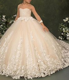 preiswerte -Prinzessin Pinsel Schleppe Blumenmädchenkleid Erstkommunion Mädchen Süßes Ballkleid Chiffon mit Applikationen Mini-Hochzeit Fit 3-16 Jahre