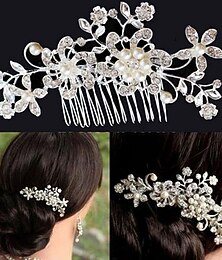abordables -Cristal mariée mariage peigne à cheveux argent strass pince à cheveux de mariée pièce de cheveux scintillante gemme accessoires de cheveux pour femmes et filles (argent)