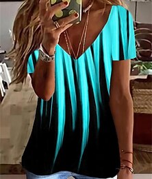 abordables -Mujer Camiseta Saliendo de la parte superior Graphic Túnicas Básico Manga Corta Escote en Pico Tops regulares Diario Fin de semana Estampado Azul Piscina