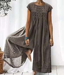 abordables -Femmes Normal Combinaison Streetwear Couleur Unie Manche Courte Col ras du cou Patchwork Vacances Quotidien Coupe Ample Noir Jaune Bleu Été